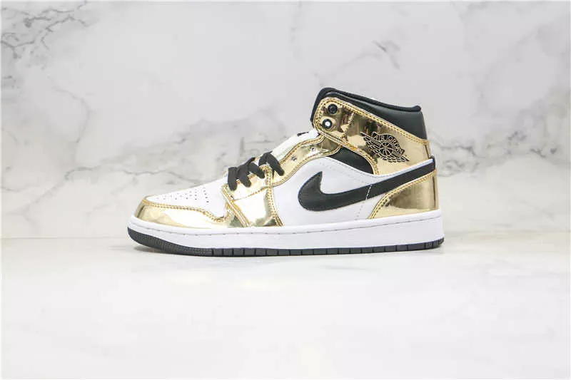 Jordan 1 Mid Metallic Gold Black White